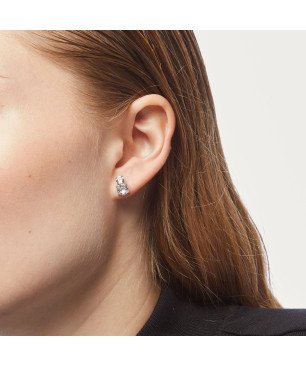 Pendientes VICTORIA CRUZ Jasmine Para Mujer - Doble Círculo Cristal y Plata de Ley - Baño en Rodio | A3751-07HT