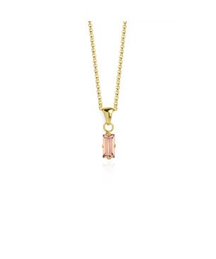 Collar VICTORIA CRUZ Macedonia Para Mujer - Rectángulo de Cristal en Plata de Ley - Light Peach - Baño Oro 18KT | A3662-63DG
