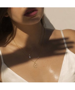 Collar VICTORIA CRUZ Macedonia Para Mujer - Rectángulo de Cristal en Plata de Ley - Light Peach - Baño Oro 18KT | A3662-63DG