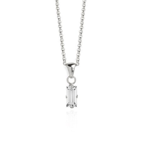 Collar VICTORIA CRUZ Macedonia Para Mujer - Rectángulo de Cristal en Plata de Ley Crystal - Baño Rodio | A3662-07HG