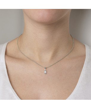 Collar VICTORIA CRUZ Macedonia Para Mujer - Rectángulo de Cristal en Plata de Ley Crystal - Baño Rodio | A3662-07HG