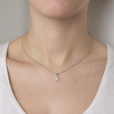 Collar VICTORIA CRUZ Macedonia Para Mujer - Rectángulo de Cristal en Plata de Ley Crystal - Baño Rodio | A3662-07HG