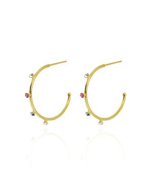 Aros Abiertos VICTORIA CRUZ Iris Para Mujer (23mm) - Cristales en Plata de Ley Multicolor - Baño de Oro 18KT | A3557-MDT
