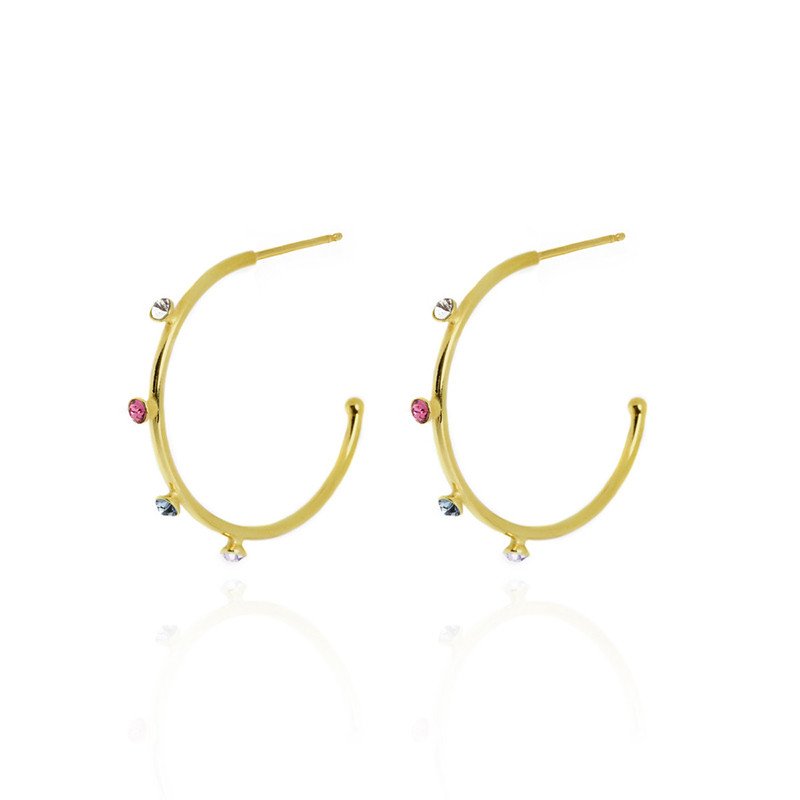Aros Abiertos VICTORIA CRUZ Iris Para Mujer (23mm) - Cristales en Plata de Ley Multicolor - Baño de Oro 18KT | A3557-MDT Aros Abiertos VICTORIA CRUZ Iris Para Mujer (23mm) - Cristales en Plata de Ley Multicolor - Baño de Oro 18KT | A3557-MDT