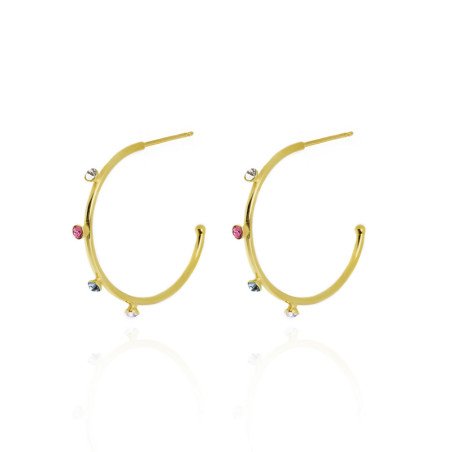 Aros Abiertos VICTORIA CRUZ Iris Para Mujer (23mm) - Cristales en Plata de Ley Multicolor - Baño de Oro 18KT | A3557-MDT