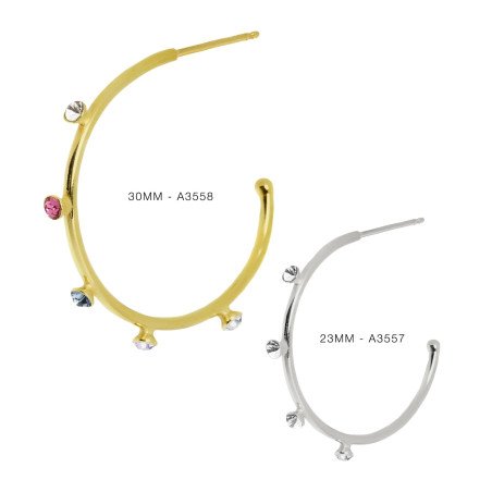 Aros Abiertos VICTORIA CRUZ Iris Para Mujer (23mm) - Cristales en Plata de Ley Multicolor - Baño de Oro 18KT | A3557-MDT