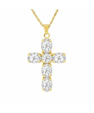 Collar Corto VICTORIA CRUZ Poetic Para Mujer - Cruz de Cristal en Plata de Ley Crystal - Baño en Oro 18KT | A3421-MDG2