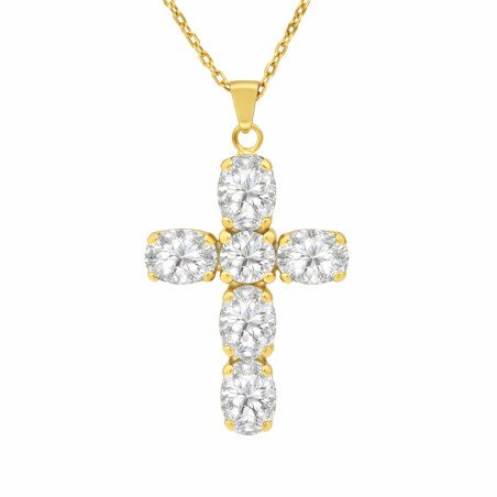 Collar Corto VICTORIA CRUZ Poetic Para Mujer - Cruz de Cristal en Plata de Ley Crystal - Baño en Oro 18KT | A3421-MDG2