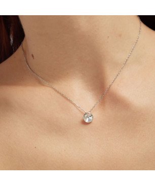 Collar Corto VICTORIA CRUZ Basic Para Mujer - Cristal y Plata de Ley en forma de Círculo (9mm) - Baño en Rodio | A3039-07HG