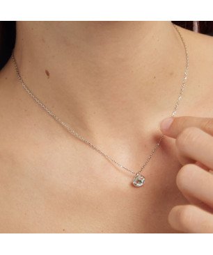 Collar Corto VICTORIA CRUZ Basic Para Mujer - Cristal y Plata de Ley en forma de Círculo (9mm) - Baño en Rodio | A3039-07HG