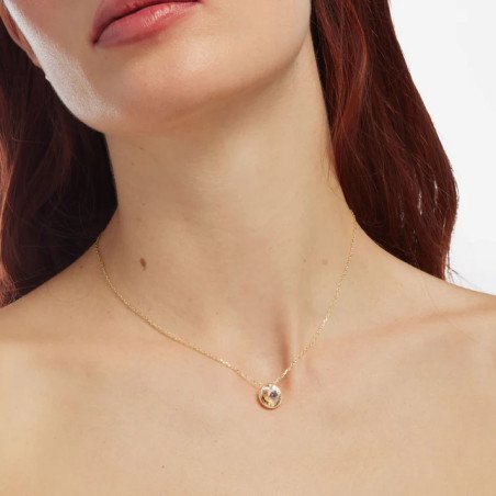 Collar Corto VICTORIA CRUZ Basic Para Mujer - Cristal y Plata de Ley en forma de Círculo (11,5mm) - Baño Oro 18KT | A2809-07DG