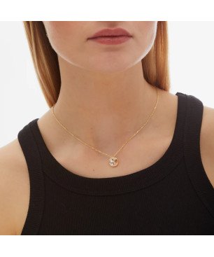 Collar Corto VICTORIA CRUZ Basic Para Mujer - Cristal y Plata de Ley en forma de Círculo (11,5mm) - Baño Oro 18KT | A2809-07DG