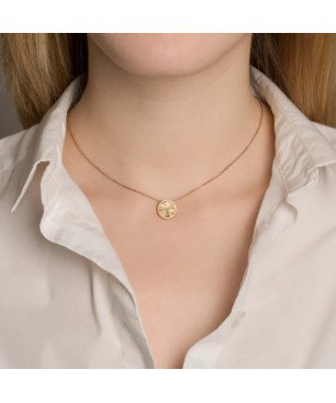 Collar Corto VICTORIA CRUZ Basic Para Mujer - Cristal y Plata de Ley en forma de Círculo (11,5mm) - Baño Oro 18KT | A2809-07DG