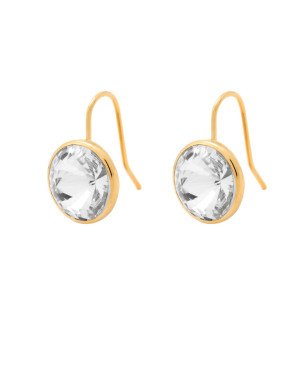 Pendientes VICTORIA CRUZ Basic Para Mujer - Ganchos Cortos con Cristal en Plata (11,5mm) - Baño en Oro 18KT | A2521-07DT