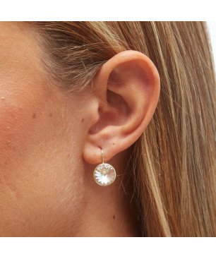 Pendientes VICTORIA CRUZ Basic Para Mujer - Ganchos Cortos con Cristal en Plata (11,5mm) - Baño en Oro 18KT | A2521-07DT