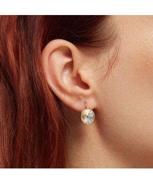Pendientes VICTORIA CRUZ Basic Para Mujer - Ganchos Cortos con Cristal en Plata (11,5mm) - Baño en Oro 18KT | A2521-07DT