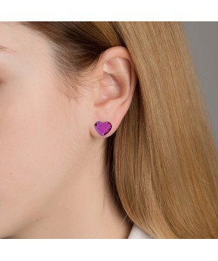 Pendientes VICTORIA CRUZ Cuore Para Mujer - Corazones Rosas de Cristal en Plata - Baño Rodio | A0984-21HT