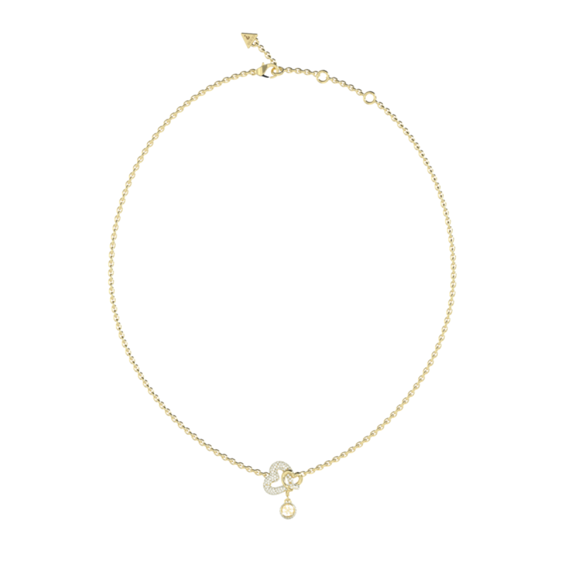 Collar GUESS Love Bites Mujer - Cadena de Acero IP Dorado con Colgante de Corazones - Acabado Pedrería | JUBN06051JWYGT-U