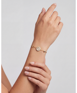 Pulsera GUESS G Talisman Mujer - Cadena de Acero IP Dorado con G en Relieve sobre Fondo de Pedrería | JUBB06202JWYGS