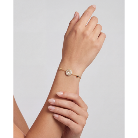 Pulsera GUESS G Talisman Mujer - Cadena de Acero IP Dorado con G en Relieve sobre Fondo de Pedrería | JUBB06202JWYGS