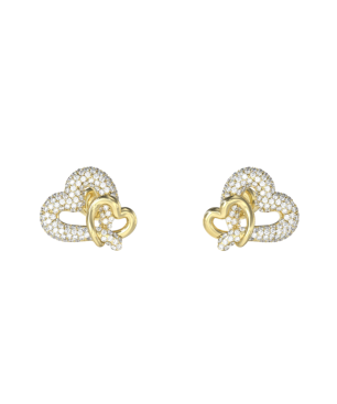 Pendientes GUESS Love Bites Mujer - Doble Corazón de Acero IP Dorado - Liso / Con Pedrería | JUBE06054JWYGT-U
