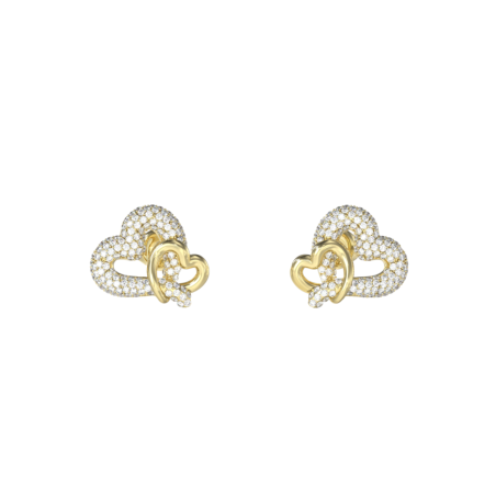 Pendientes GUESS Love Bites Mujer - Doble Corazón de Acero IP Dorado - Liso / Con Pedrería | JUBE06054JWYGT-U