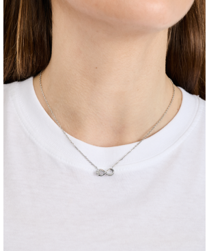 Collar GUESS Love Bites Mujer - Cadena de Acero Plateado con Colgante de Infinito - Detalle de Cristales | JUBN06047JWRHT-U