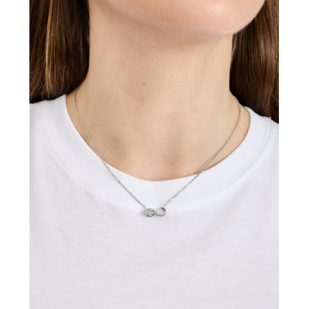 Collar GUESS Love Bites Mujer - Cadena de Acero Plateado con Colgante de Infinito - Detalle de Cristales | JUBN06047JWRHT-U