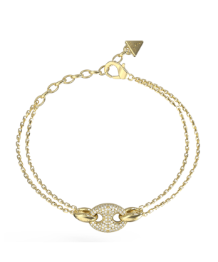 Pulsera GUESS Marina Mujer - Doble Cadena de Acero IP Dorado - Eslabón Marinero Central con Pedrería | JUBB06222JWYGS