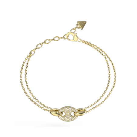Pulsera GUESS Marina Mujer - Doble Cadena de Acero IP Dorado - Eslabón Marinero Central con Pedrería | JUBB06222JWYGS