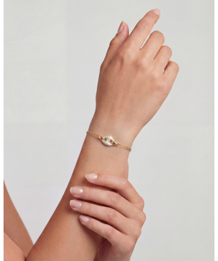 Pulsera GUESS Marina Mujer - Doble Cadena de Acero IP Dorado - Eslabón Marinero Central con Pedrería | JUBB06222JWYGS