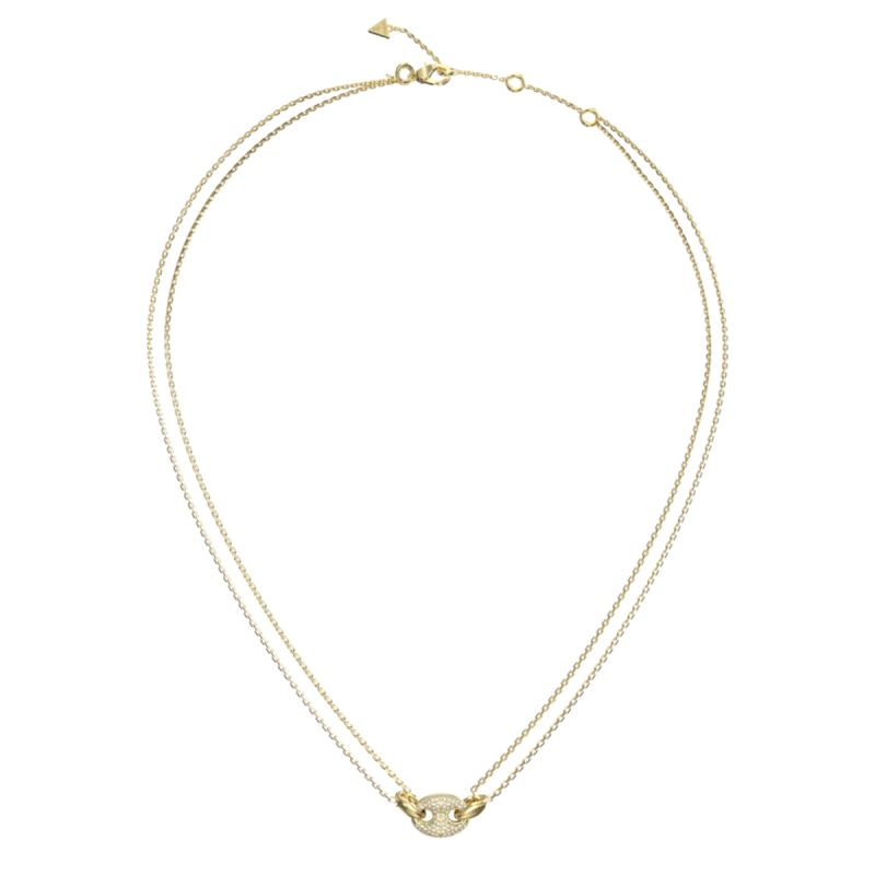 Collar GUESS Marina Mujer - Doble Cadena de Acero IP Dorado - Eslabón Marinero Central con Pedrería | JUBN06220JWYGT-U