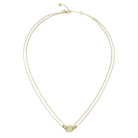 Collar GUESS Marina Mujer - Doble Cadena de Acero IP Dorado - Eslabón Marinero Central con Pedrería | JUBN06220JWYGT-U