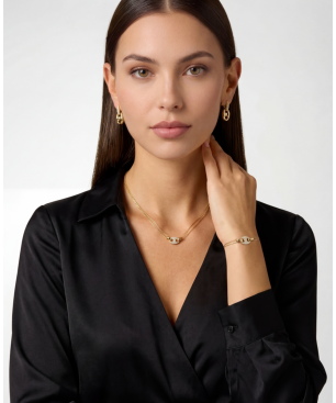 Collar GUESS Marina Mujer - Doble Cadena de Acero IP Dorado - Eslabón Marinero Central con Pedrería | JUBN06220JWYGT-U