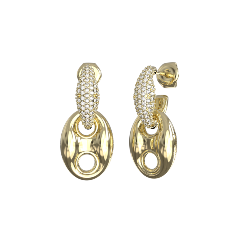 Pendientes GUESS Marina Mujer - Argollas Cubiertas con Pedrería - Link Marino Colgante de Acero IP Dorado | JUBE06221JWYGT-U