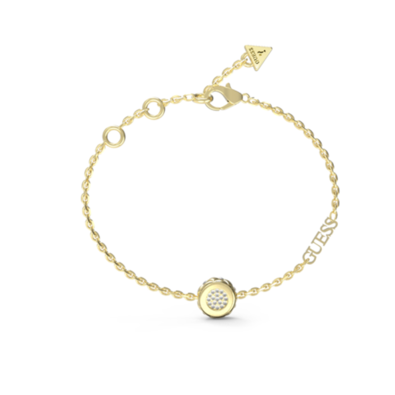 Pulsera GUESS Stylish Mujer - Cadena de Acero IP Dorado con Logotipo - Motivo Central Círculo con Pedrería | JUBB04594JWYGS Pulsera GUESS Stylish Mujer - Cadena de Acero IP Dorado con Logotipo - Motivo Central Círculo con Pedrería | JUBB04594JWYGS