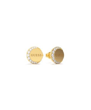Pendientes GUESS Stylish Mujer - Redondos Tipo Botón de Acero IP Dorado con Pedrería - Grabado Logotipo | JUBE01195JWYGT-U