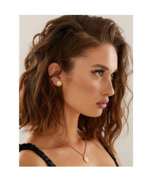 Pendientes GUESS Stylish Mujer - Redondos Tipo Botón de Acero IP Dorado con Pedrería - Grabado Logotipo | JUBE01195JWYGT-U