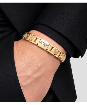 Pulsera GUESS Frontiers Hombre - Brazalete con Eslabones de Acero IP Dorado - Detalles de Pedrería | JUMB01342JWYGT-U