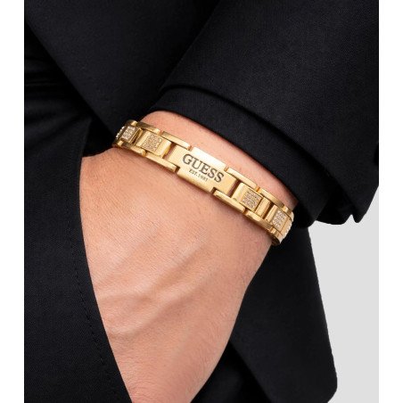Pulsera GUESS Frontiers Hombre - Brazalete con Eslabones de Acero IP Dorado - Detalles de Pedrería | JUMB01342JWYGT-U
