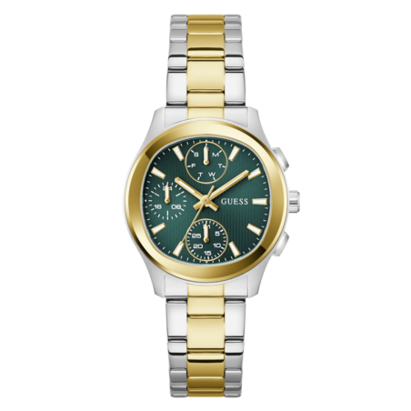Reloj GUESS Birdie Mujer - Cronógrafo Brazalete de Acero Bicolor e IP Dorado - Esfera Verde | 3 ATM | GW1031L6