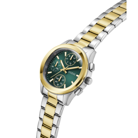 Reloj GUESS Birdie Mujer - Cronógrafo Brazalete de Acero Bicolor e IP Dorado - Esfera Verde | 3 ATM | GW1031L6