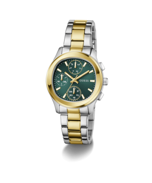 Reloj GUESS Birdie Mujer - Cronógrafo Brazalete de Acero Bicolor e IP Dorado - Esfera Verde | 3 ATM | GW1031L6