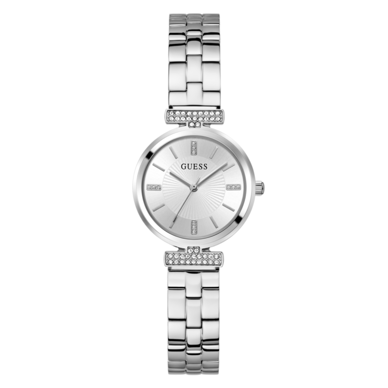Reloj GUESS Array Mujer - Analógico Brazalete y Esfera de Acero Plateado - Detalles de Pedrería | 3 ATM | GW0762L1 Reloj GUESS Array Mujer - Analógico Brazalete y Esfera de Acero Plateado - Detalles de Pedrería | 3 ATM | GW0762L1