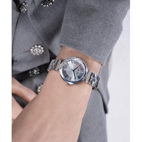 Reloj GUESS Array Mujer - Analógico Brazalete y Esfera de Acero Plateado - Detalles de Pedrería | 3 ATM | GW0762L1