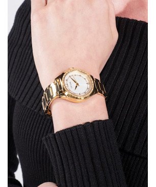 Reloj GUESS Charlotte Mujer - Analógico Brazalete de Acero IP Dorado y Bisel con Circonitas - Esfera Blanca | 3 ATM | GW0767L2