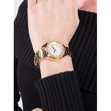 Reloj GUESS Charlotte Mujer - Analógico Brazalete de Acero IP Dorado y Bisel con Circonitas - Esfera Blanca | 3 ATM | GW0767L2