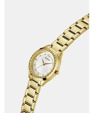 Reloj GUESS Charlotte Mujer - Analógico Brazalete de Acero IP Dorado y Bisel con Circonitas - Esfera Blanca | 3 ATM | GW0767L2