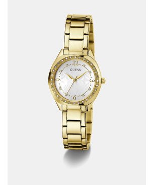 Reloj GUESS Charlotte Mujer - Analógico Brazalete de Acero IP Dorado y Bisel con Circonitas - Esfera Blanca | 3 ATM | GW0767L2