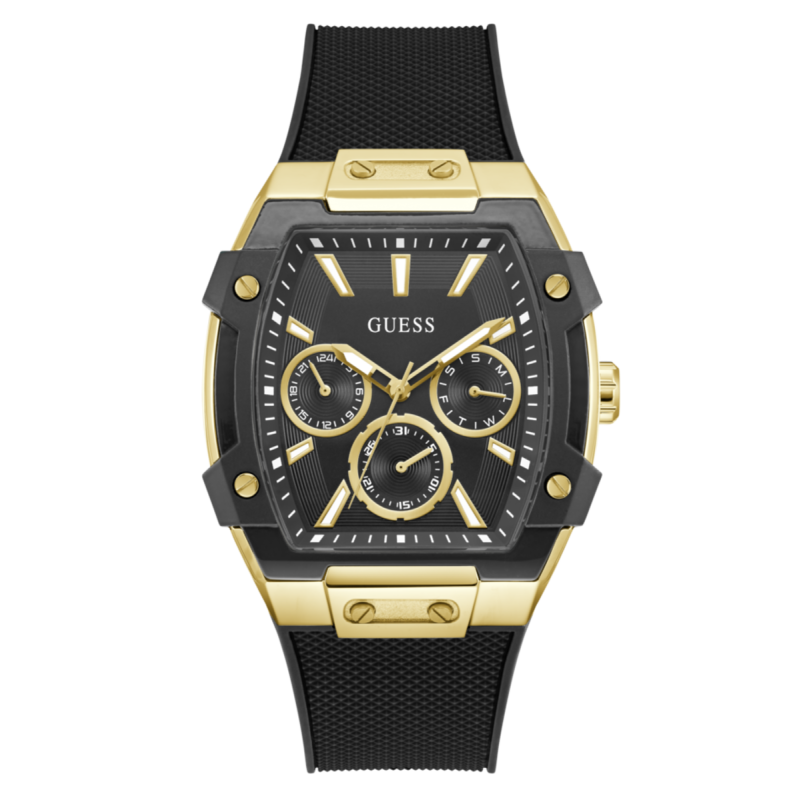 Reloj GUESS Phoenix Hombre - Cronógrafo Brazalete de Silicona Negra con Caja Bicolor -  Esfera Negra | 5 ATM | GW0956G2